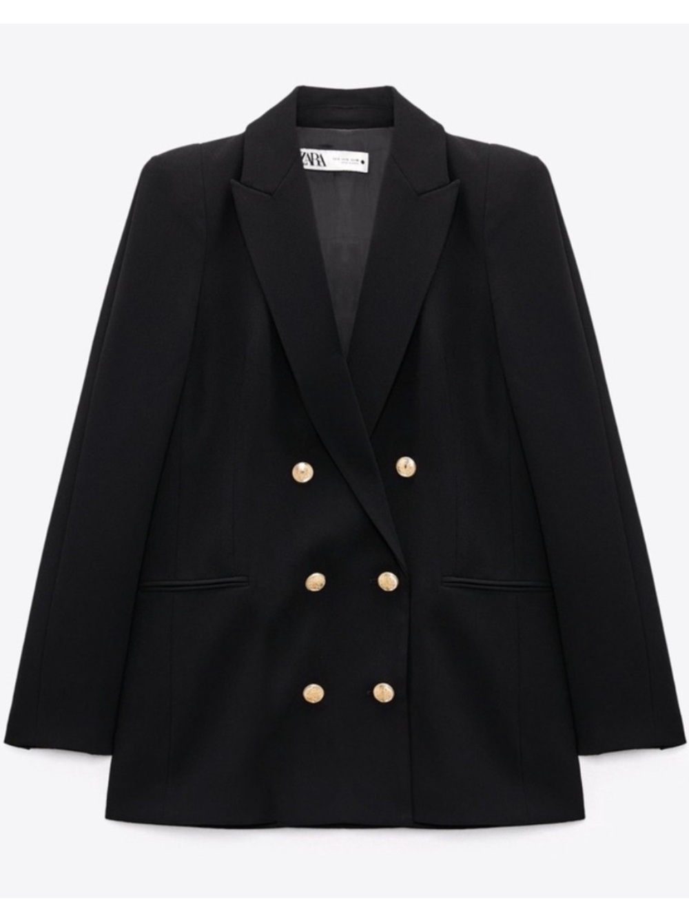 Zara Black Double-Breasted Blazer with Gold Buttons